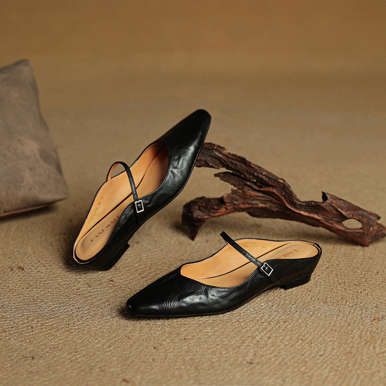 Damen Flache Mules Mit Spitzer Zehenpartie Und Riemchen | Schnalle
