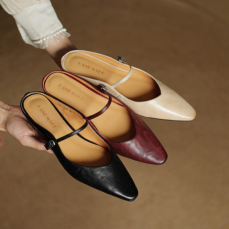 Damen Flache Mules Mit Spitzer Zehenpartie Und Riemchen | Schnalle