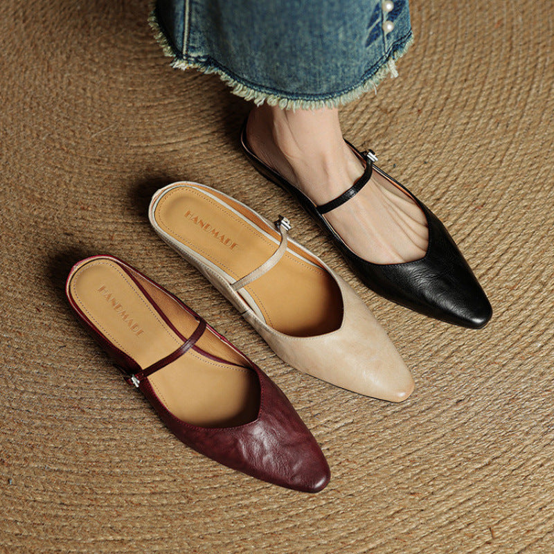 Damen Flache Mules Mit Spitzer Zehenpartie Und Riemchen | Schnalle