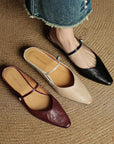 Damen Flache Mules Mit Spitzer Zehenpartie Und Riemchen | Schnalle