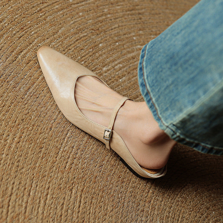 Damen Flache Mules Mit Spitzer Zehenpartie Und Riemchen | Schnalle