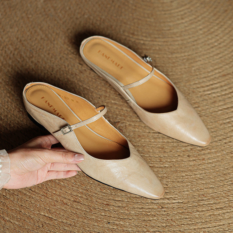 Damen Flache Mules Mit Spitzer Zehenpartie Und Riemchen | Schnalle