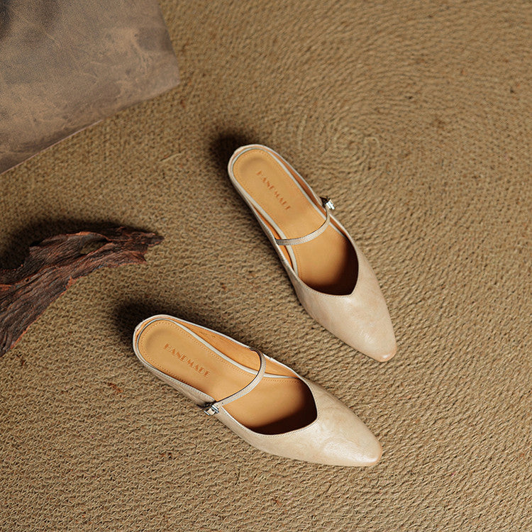 Damen Flache Mules Mit Spitzer Zehenpartie Und Riemchen | Schnalle