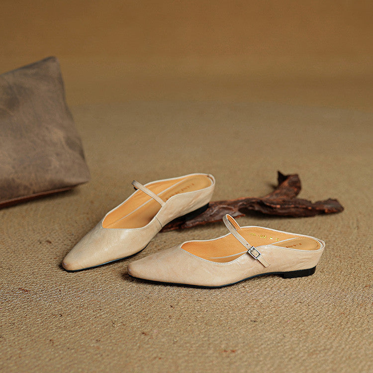 Damen Flache Mules Mit Spitzer Zehenpartie Und Riemchen | Schnalle