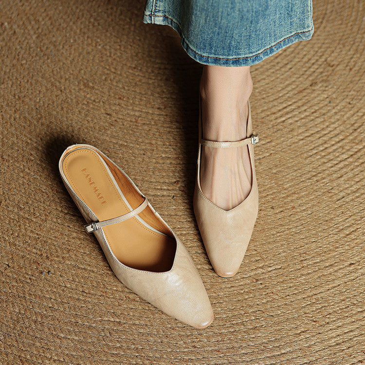 Damen Flache Mules Mit Spitzer Zehenpartie Und Riemchen | Schnalle