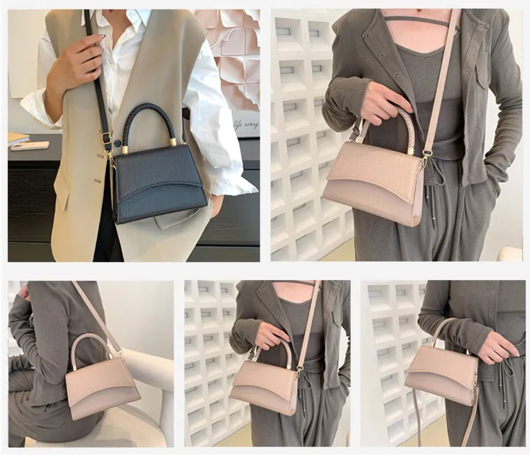 Handtasche Damen Kroko Optik | Kleine Schultertasche mit Griff
