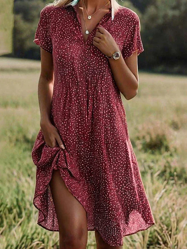 Hemdblusenkleid Damen Midi | Kleid mit V-Ausschnitt und Kurzarm