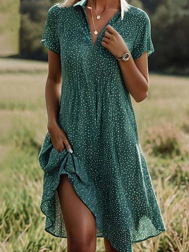 Hemdblusenkleid Damen Midi | Kleid mit V-Ausschnitt und Kurzarm