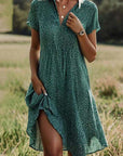 Hemdblusenkleid Damen Midi | Kleid mit V-Ausschnitt und Kurzarm