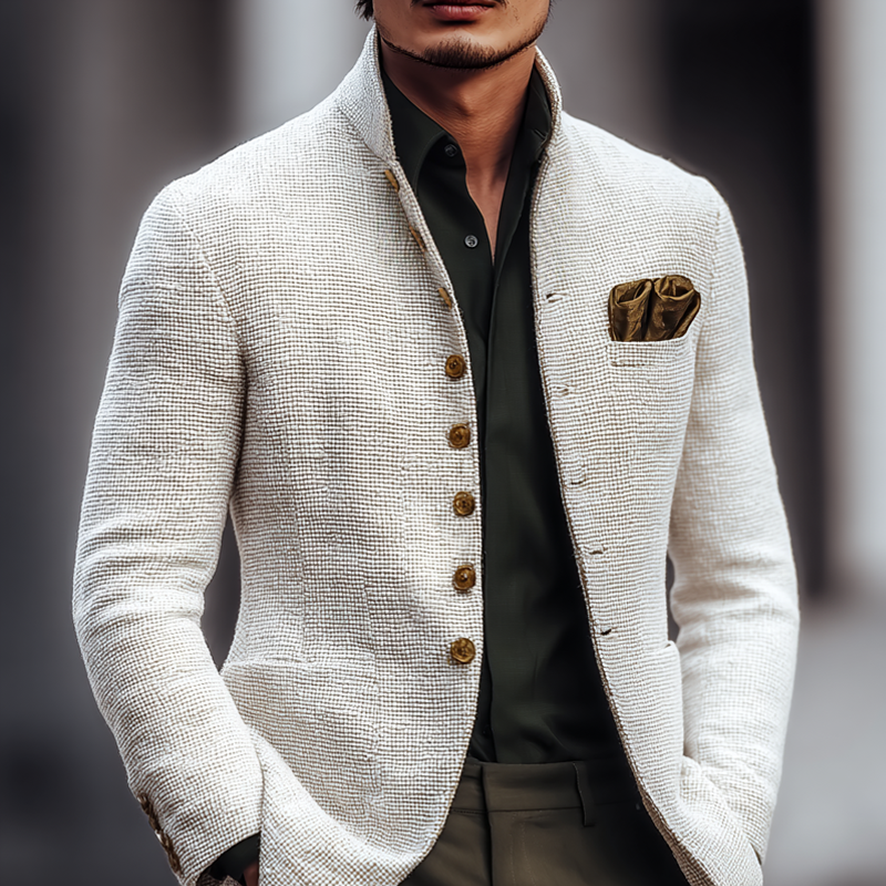 Herren Blazer Langen Ärmeln Stehkragen Und Knöpfen | Gestrickt