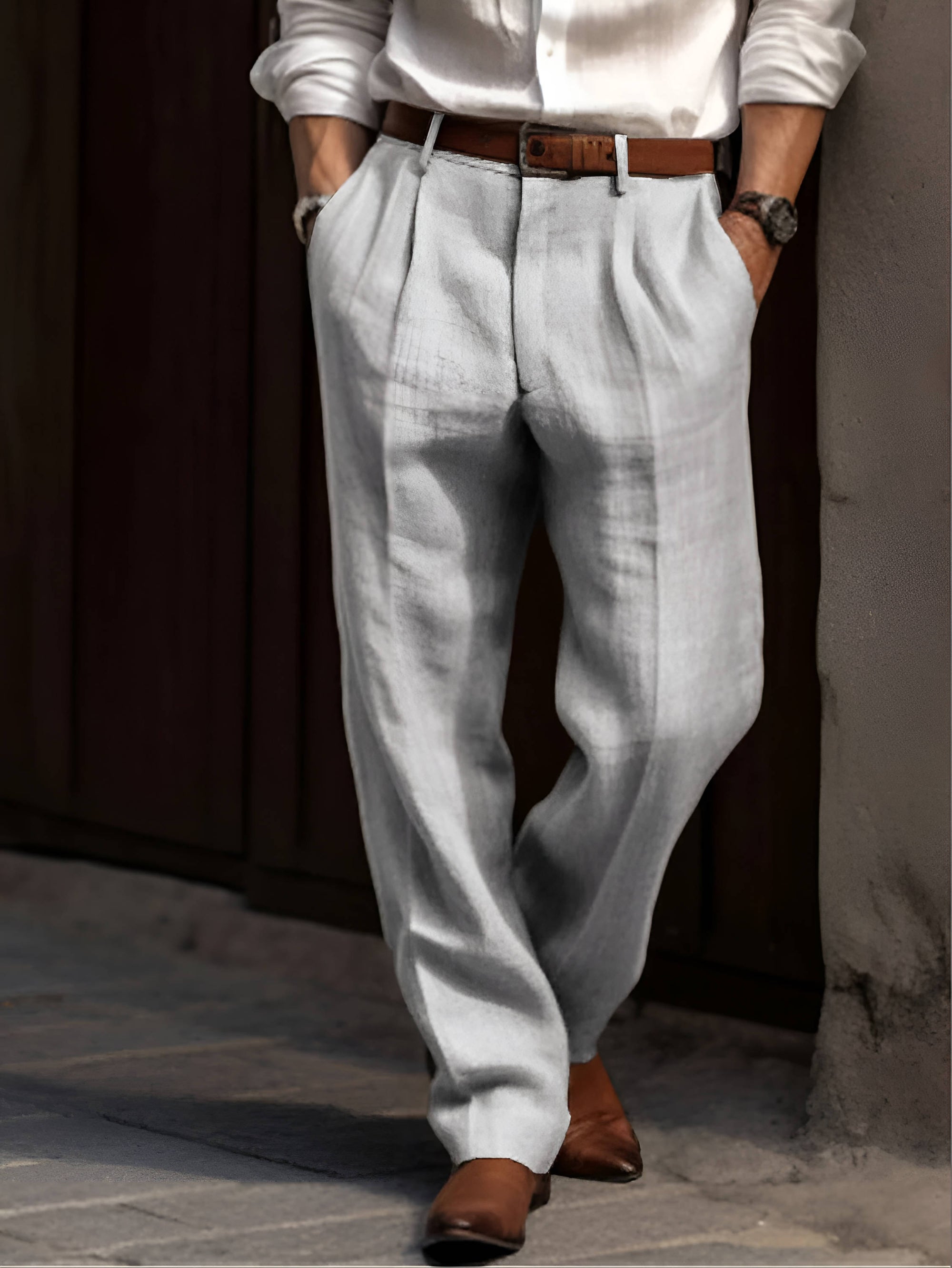 Herren Stoffhose mit Falten | Gerade Anzughose