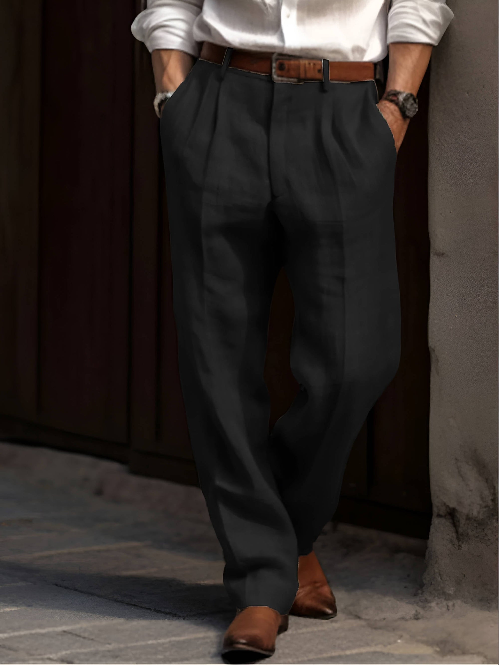 Herren Stoffhose mit Falten | Gerade Anzughose