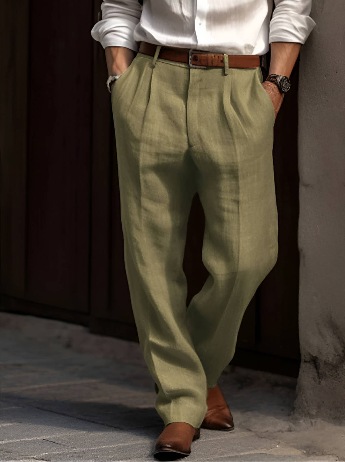 Herren Stoffhose mit Falten | Gerade Anzughose