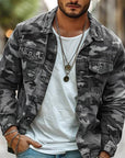 Herren-langarmjacke Mit Kragen Und Camouflage-muster | Freizeit