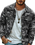 Herren-langarmjacke Mit Kragen Und Camouflage-muster | Freizeit