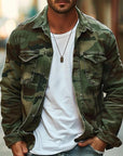 Herren-langarmjacke Mit Kragen Und Camouflage-muster | Freizeit