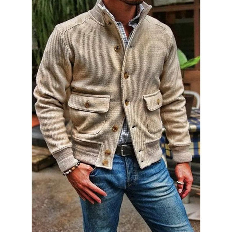 Herren-strick Jacke Mit Langen Ärmeln Und Stehkragen | Knopfleiste