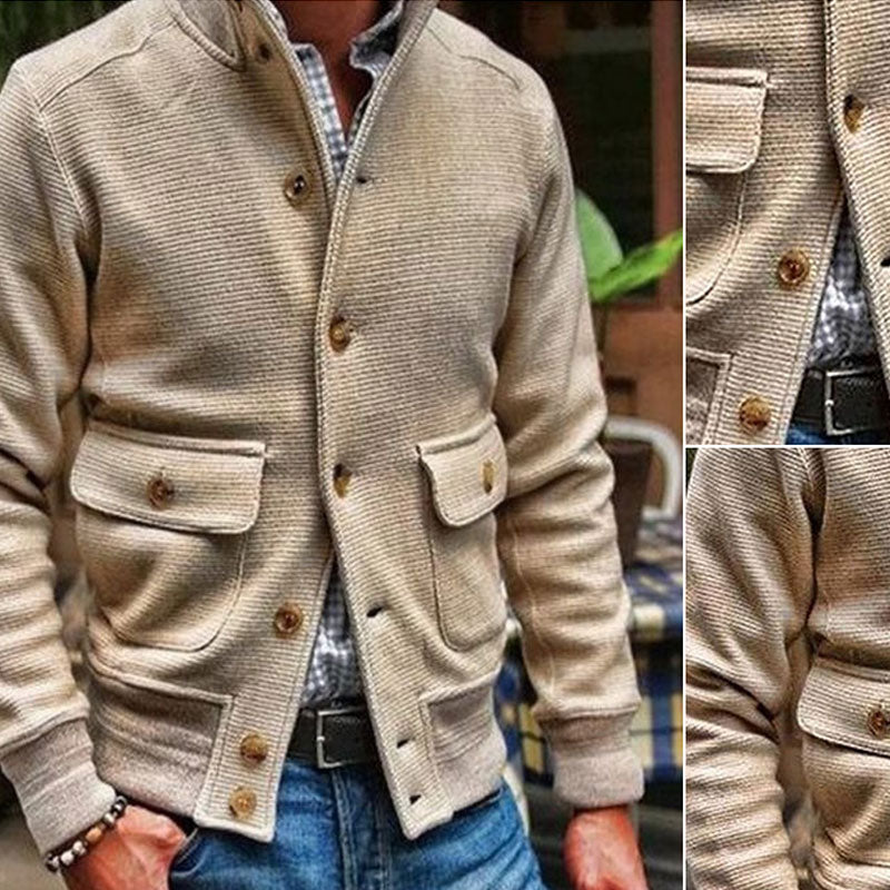 Herren-strick Jacke Mit Langen Ärmeln Und Stehkragen | Knopfleiste