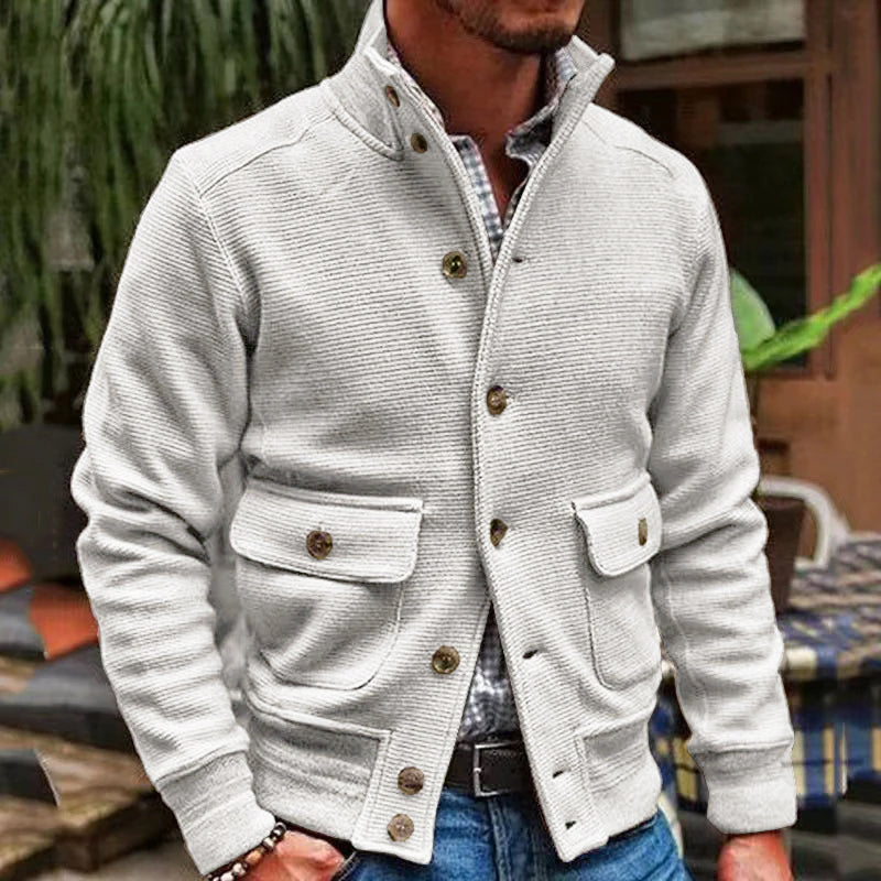Herren-strick Jacke Mit Langen Ärmeln Und Stehkragen | Knopfleiste