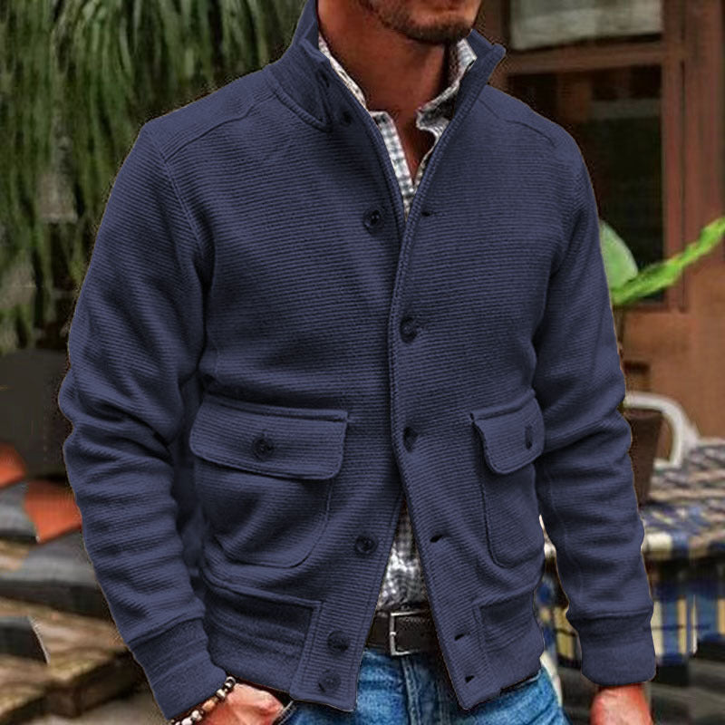 Herren-strick Jacke Mit Langen Ärmeln Und Stehkragen | Knopfleiste