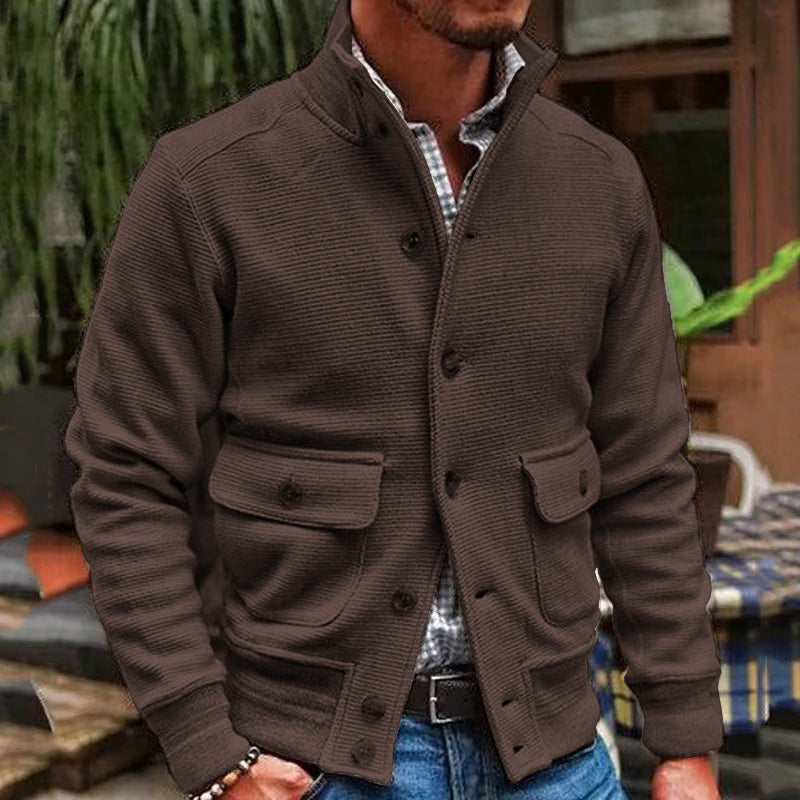 Herren-strick Jacke Mit Langen Ärmeln Und Stehkragen | Knopfleiste