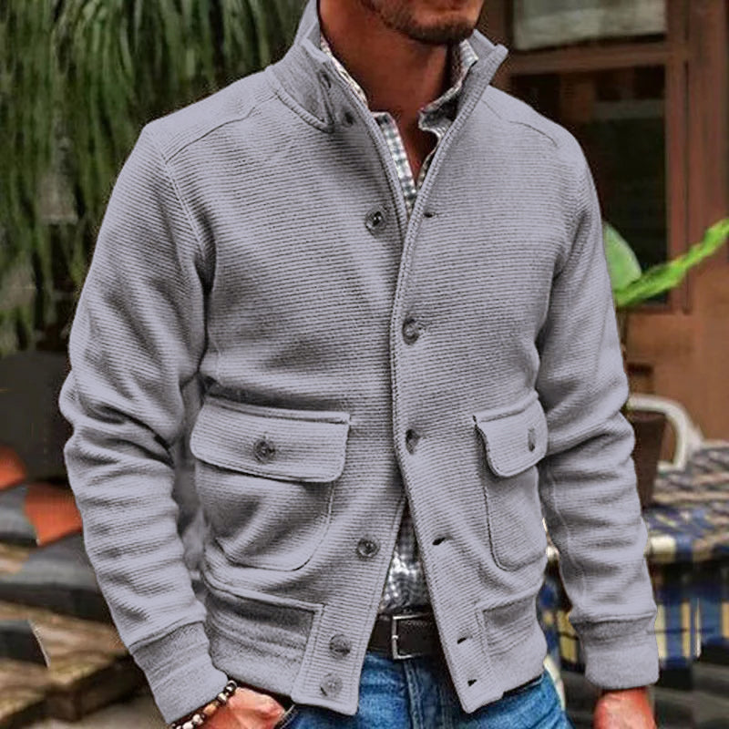Herren-strick Jacke Mit Langen Ärmeln Und Stehkragen | Knopfleiste