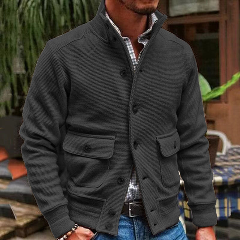 Herren-strick Jacke Mit Langen Ärmeln Und Stehkragen | Knopfleiste