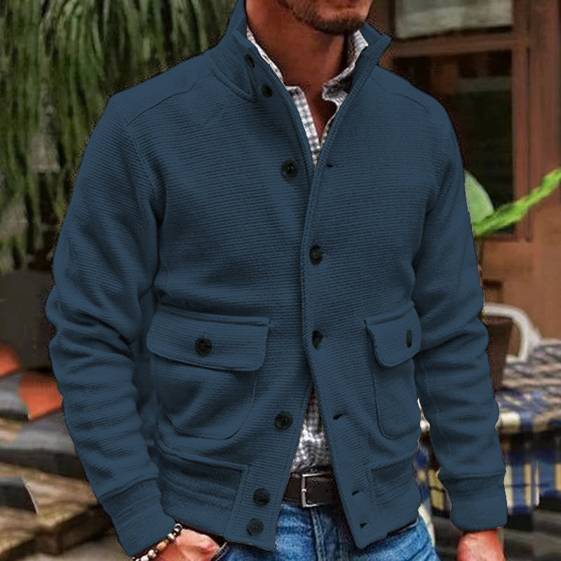 Herren-strick Jacke Mit Langen Ärmeln Und Stehkragen | Knopfleiste