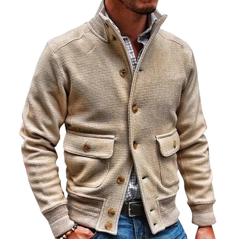 Herren-strick Jacke Mit Langen Ärmeln Und Stehkragen | Knopfleiste
