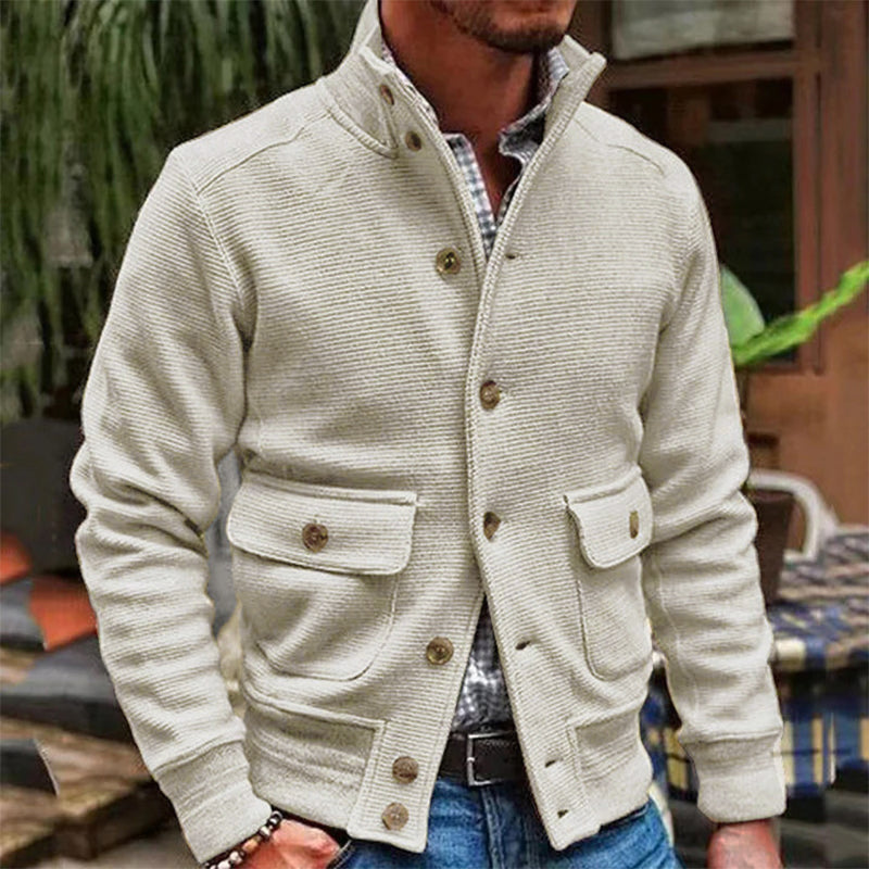Herren-strick Jacke Mit Langen Ärmeln Und Stehkragen | Knopfleiste