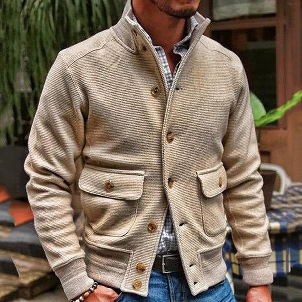 Herren-strick Jacke Mit Langen Ärmeln Und Stehkragen | Knopfleiste
