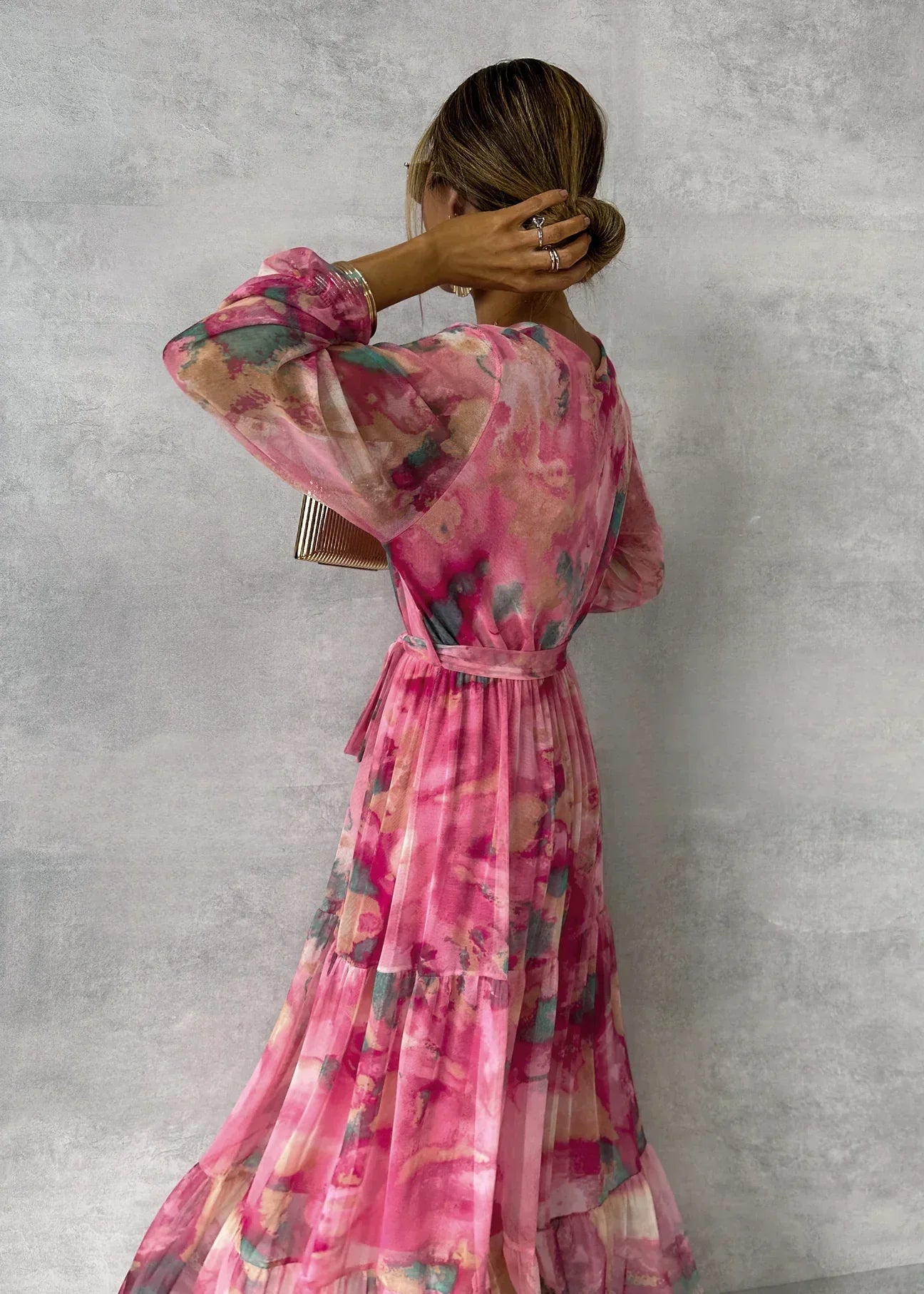 Hochzeitsgast Maxikleid Damen | Wickelkleid mit V-Ausschnitt und Print