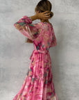 Hochzeitsgast Maxikleid Damen | Wickelkleid mit V-Ausschnitt und Print