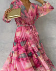 Hochzeitsgast Maxikleid Damen | Wickelkleid mit V-Ausschnitt und Print