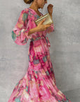 Hochzeitsgast Maxikleid Damen | Wickelkleid mit V-Ausschnitt und Print