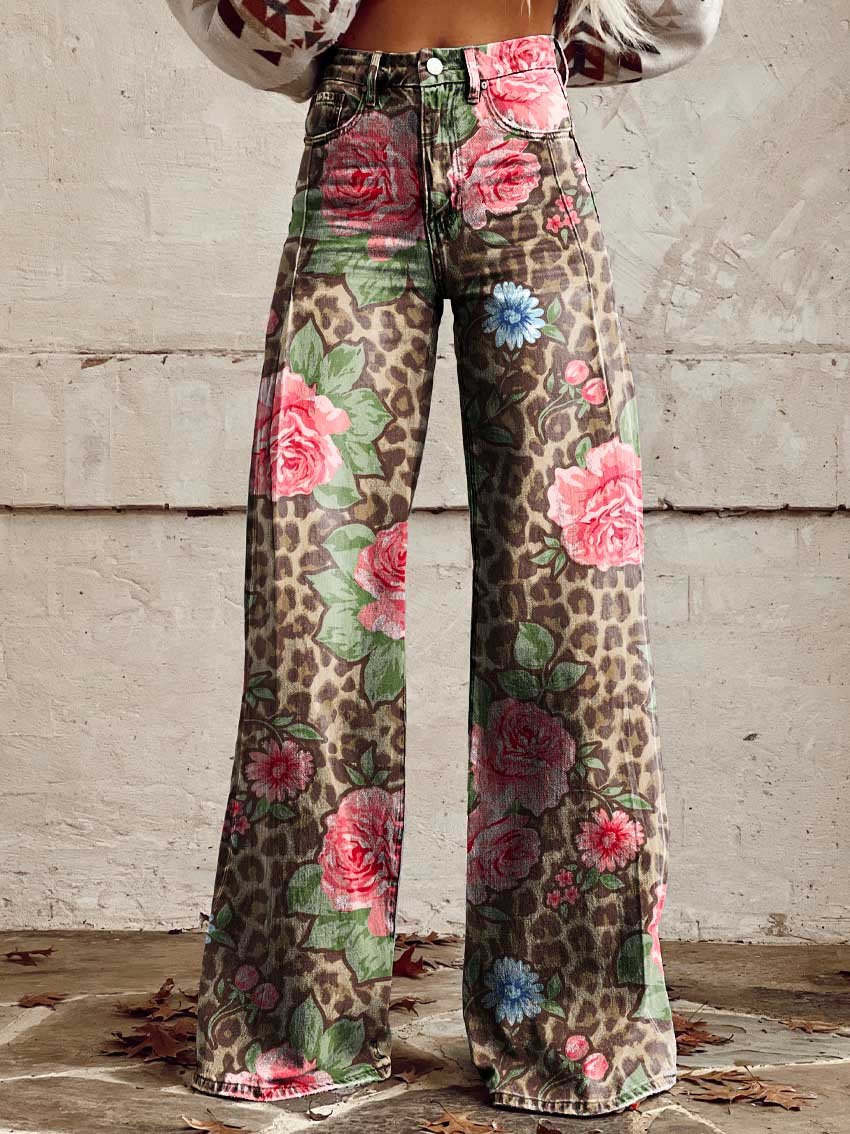 Jeans Damen Blumenmuster | Weite Jeans Hohe Taille