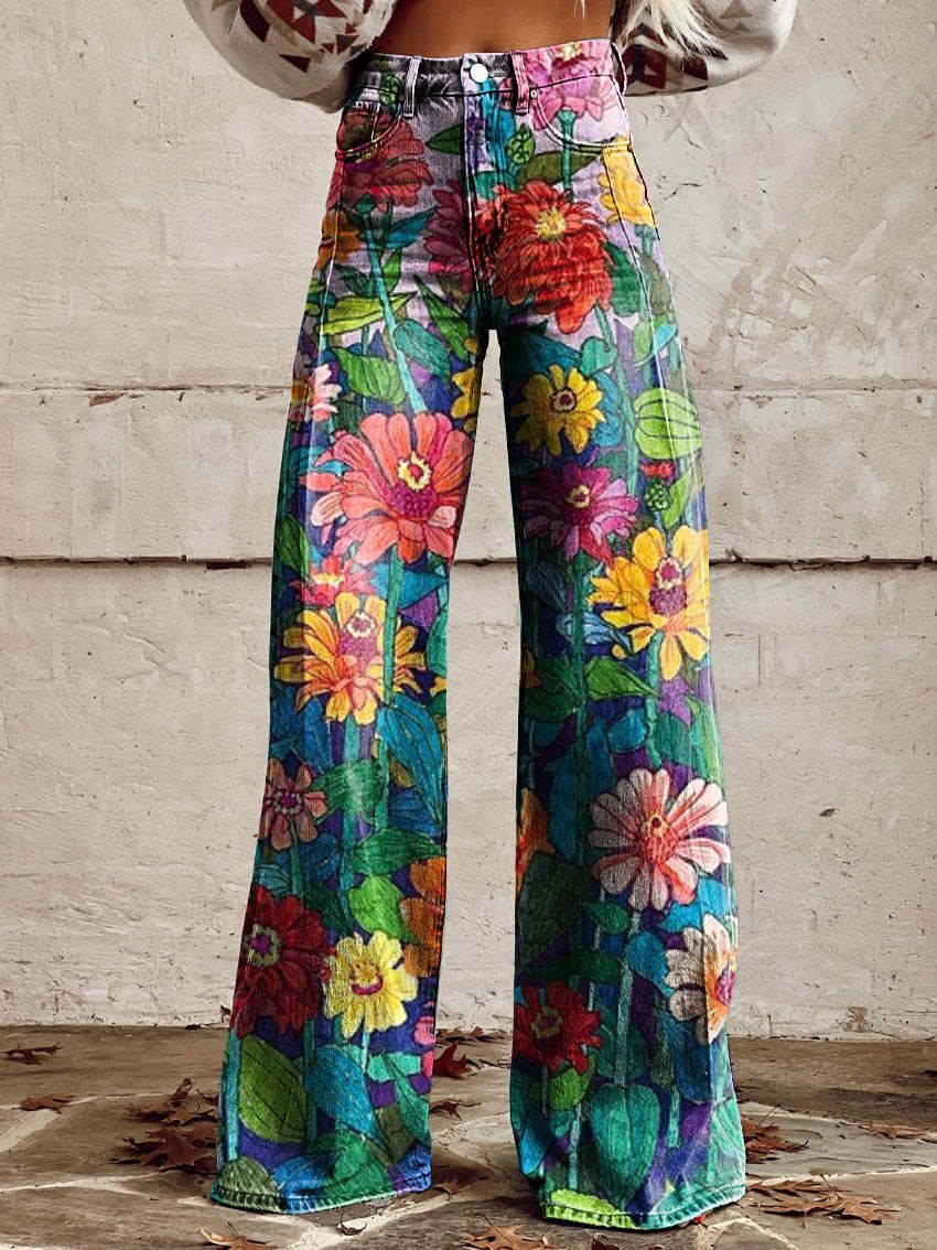 Jeans Damen Blumenmuster | Weite Jeans Hohe Taille