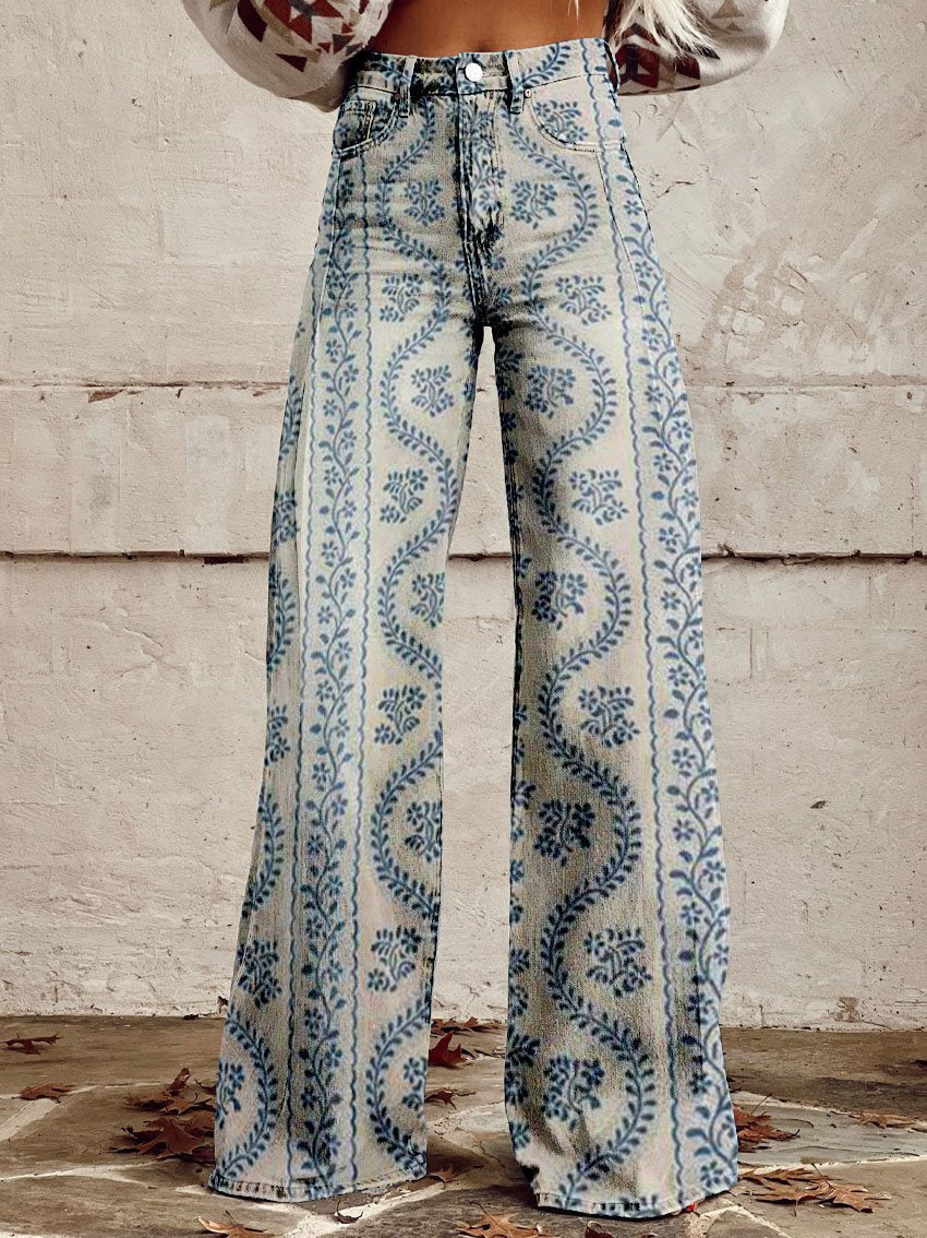 Jeans Damen Blumenmuster | Weite Jeans Hohe Taille