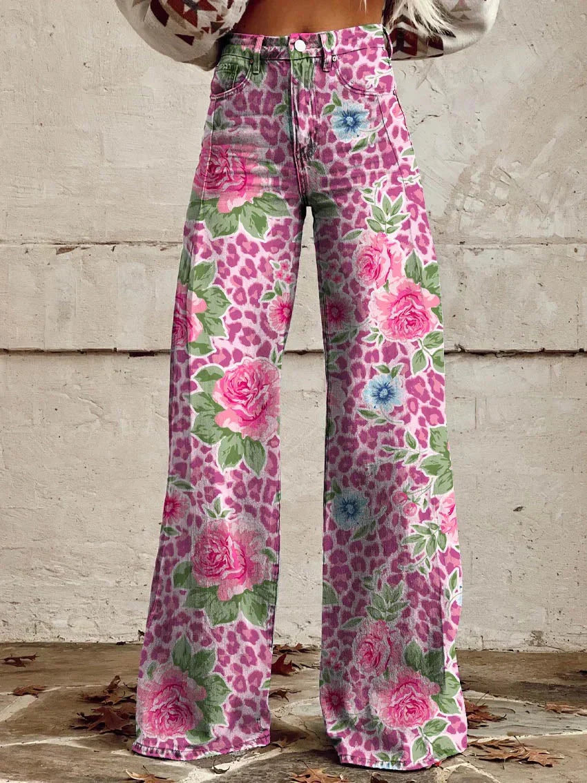 Jeans Damen Blumenmuster | Weite Jeans Hohe Taille