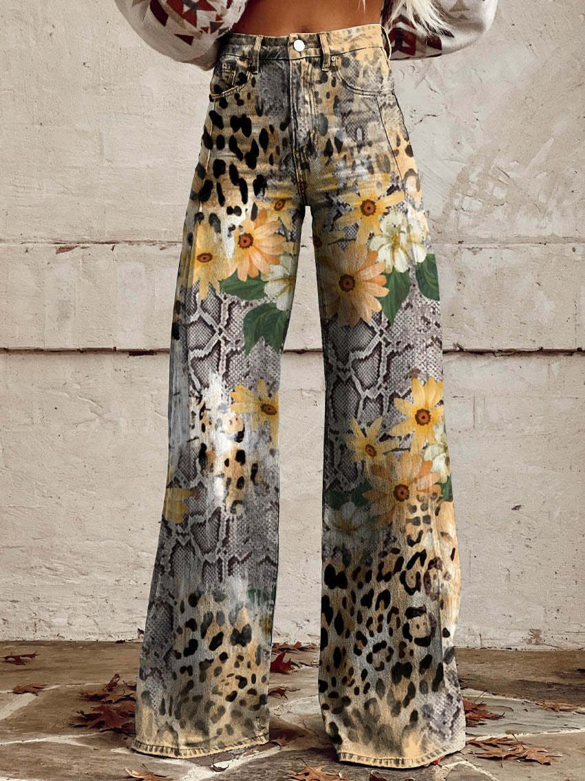 Jeans Damen Blumenmuster | Weite Jeans Hohe Taille