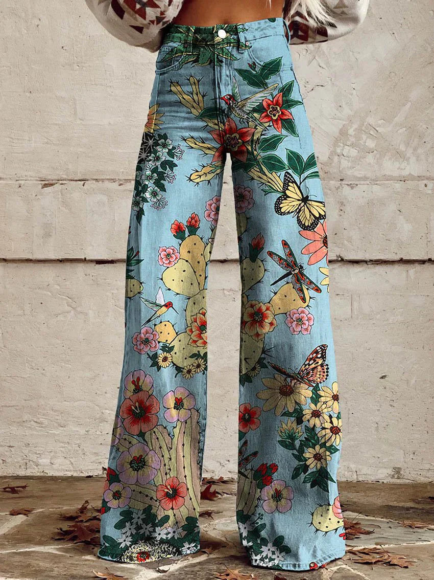 Jeans Damen Blumenmuster | Weite Jeans Hohe Taille