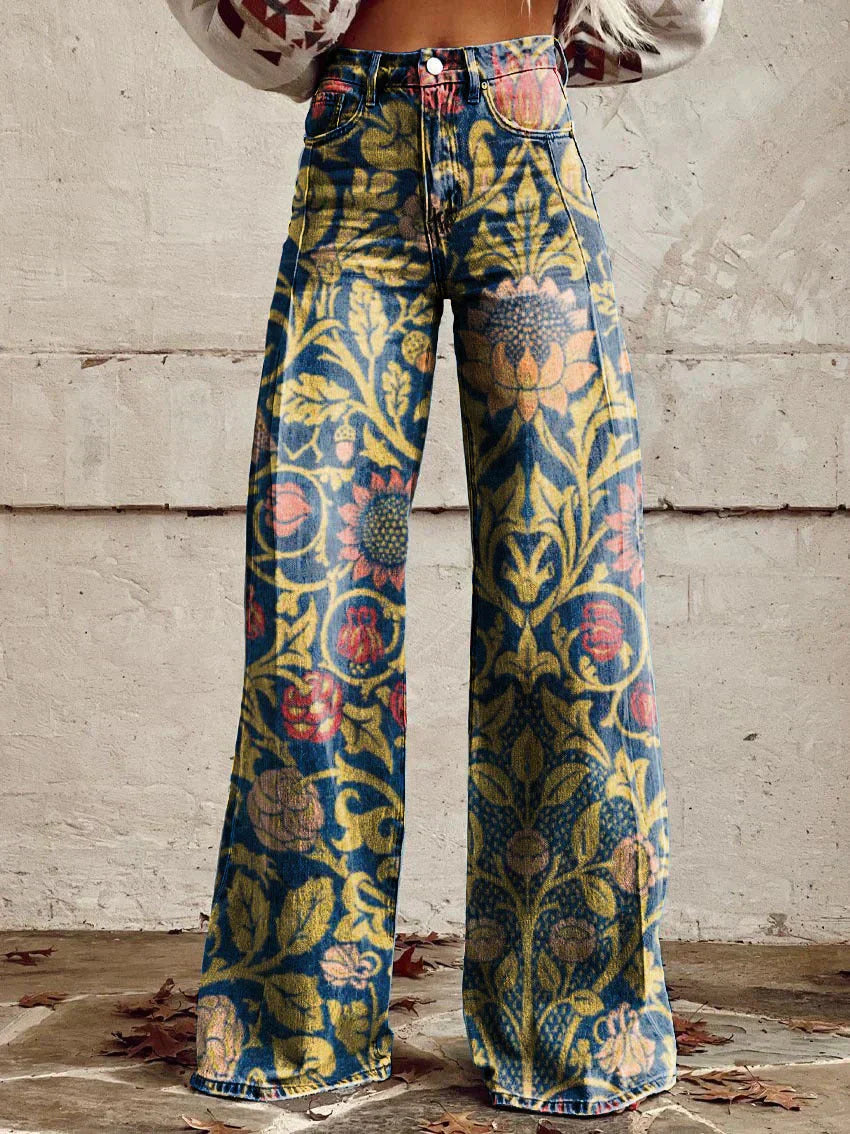 Jeans Damen Blumenmuster | Weite Jeans Hohe Taille