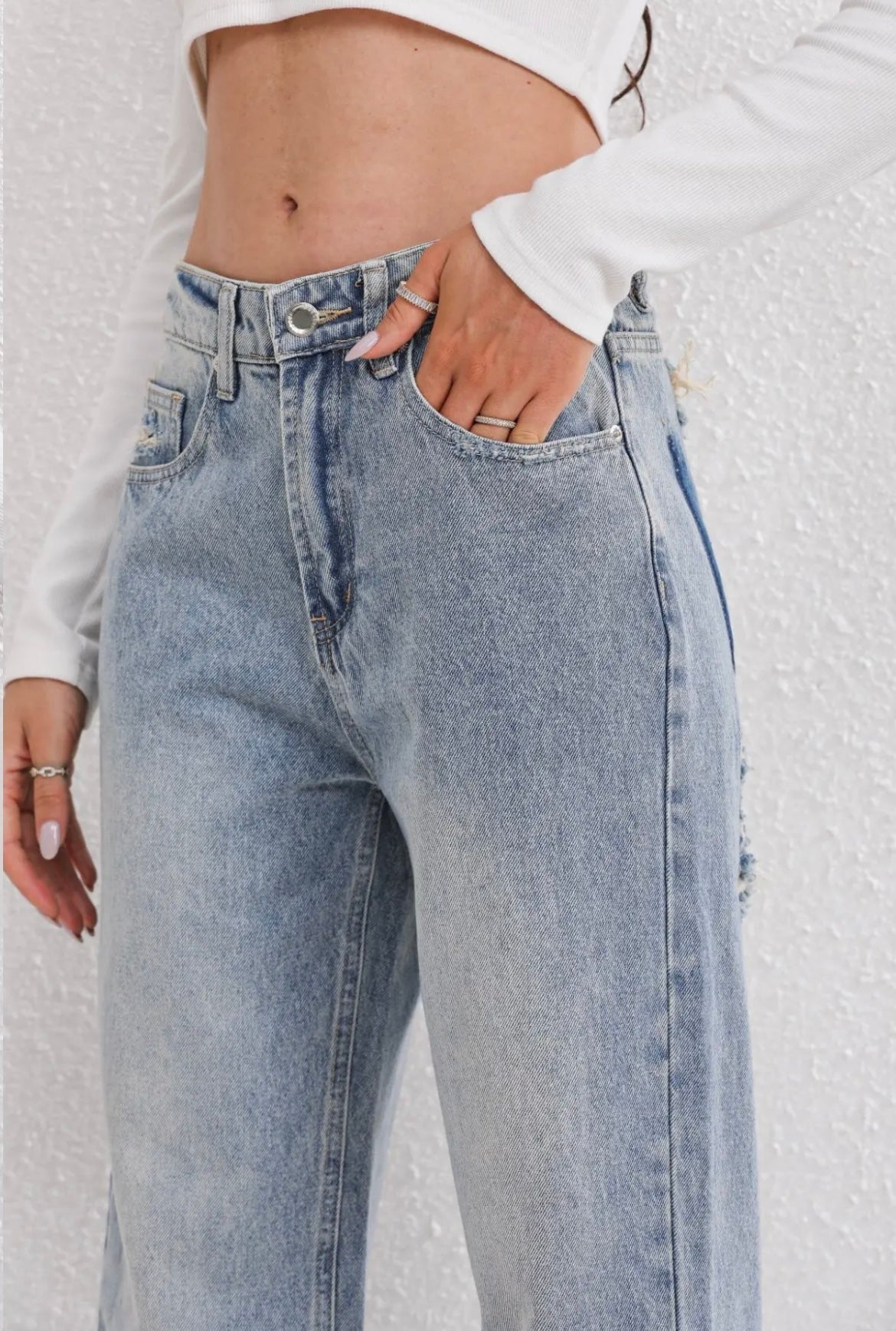 Jeans Damen Hohe Taille | Gerade Hose Weites Bein