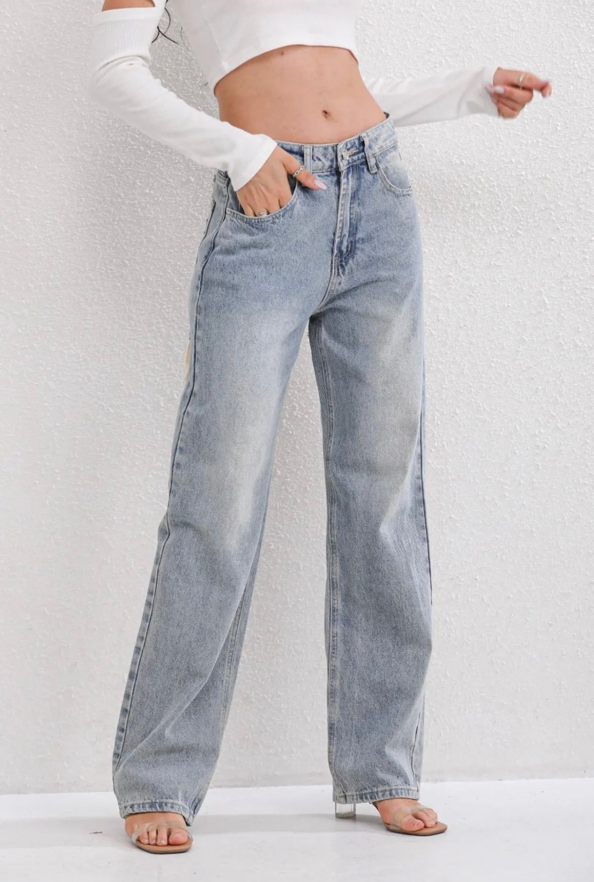 Jeans Damen Hohe Taille | Gerade Hose Weites Bein