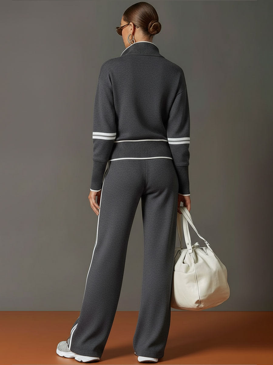 Jogginganzug Damen Zweiteiler | Pullover mit Reißverschluss und Weite Hose