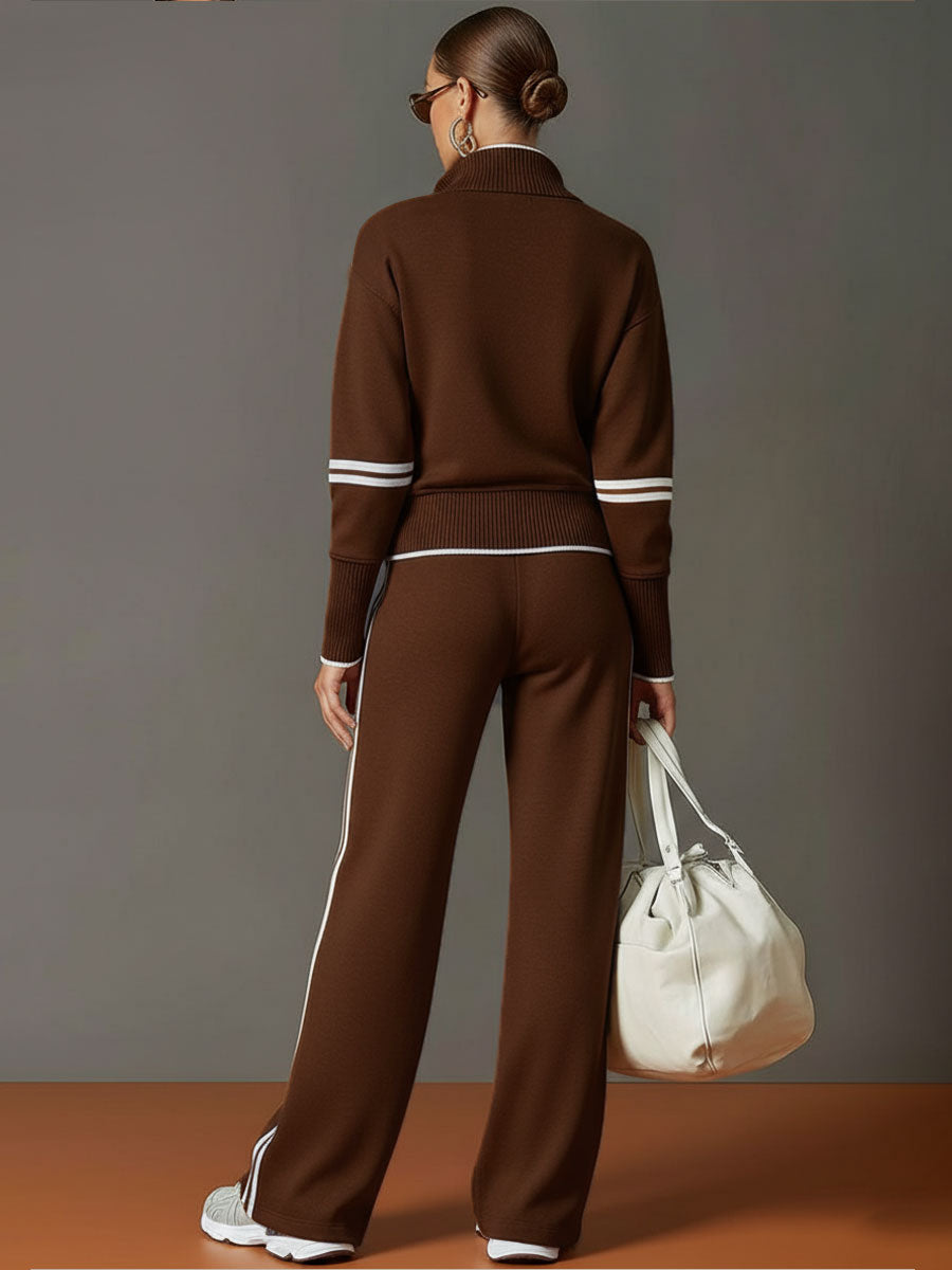 Jogginganzug Damen Zweiteiler | Pullover mit Reißverschluss und Weite Hose