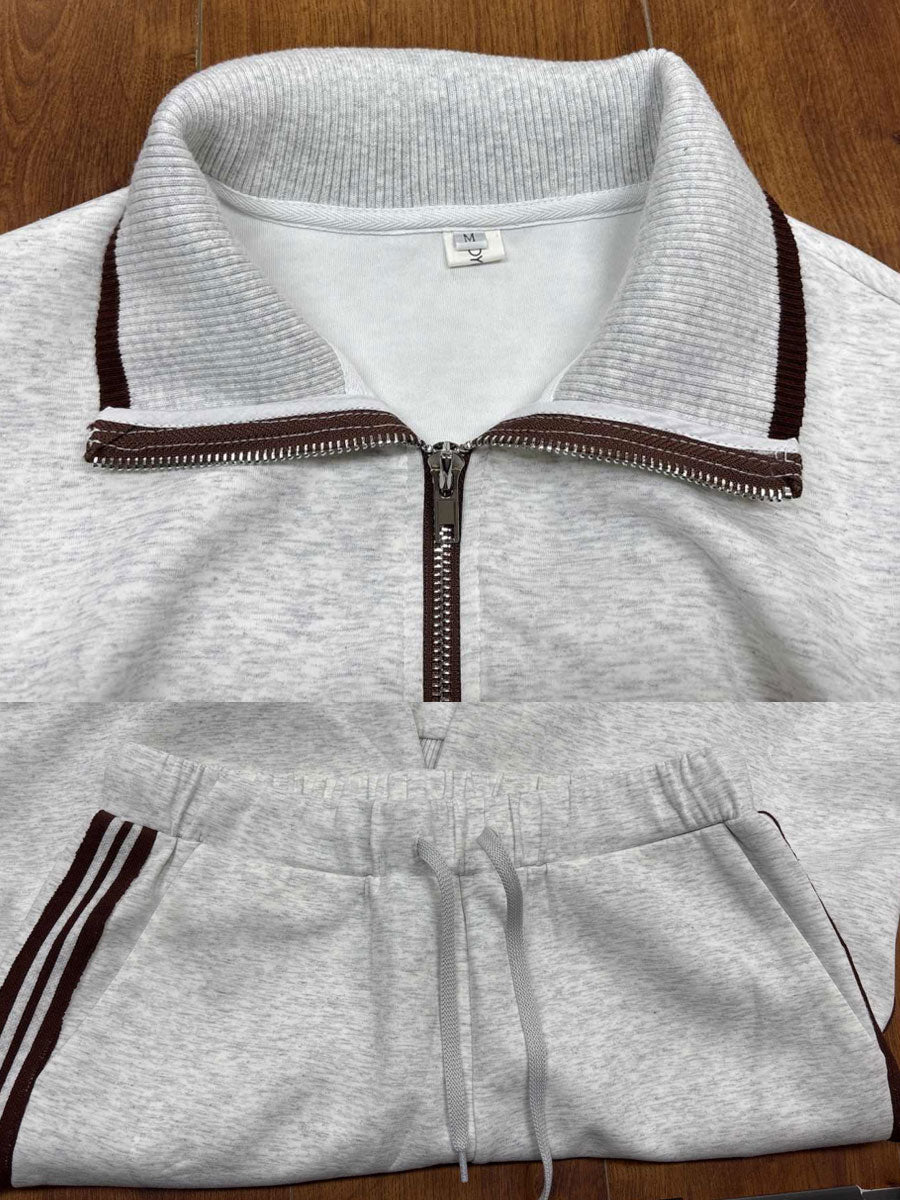 Jogginganzug Damen Zweiteiler | Pullover mit Reißverschluss und Weite Hose