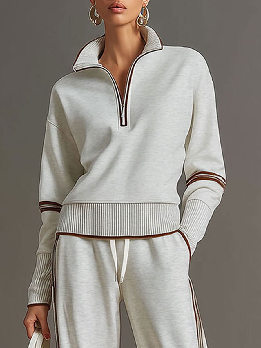 Jogginganzug Damen Zweiteiler | Pullover mit Reißverschluss und Weite Hose