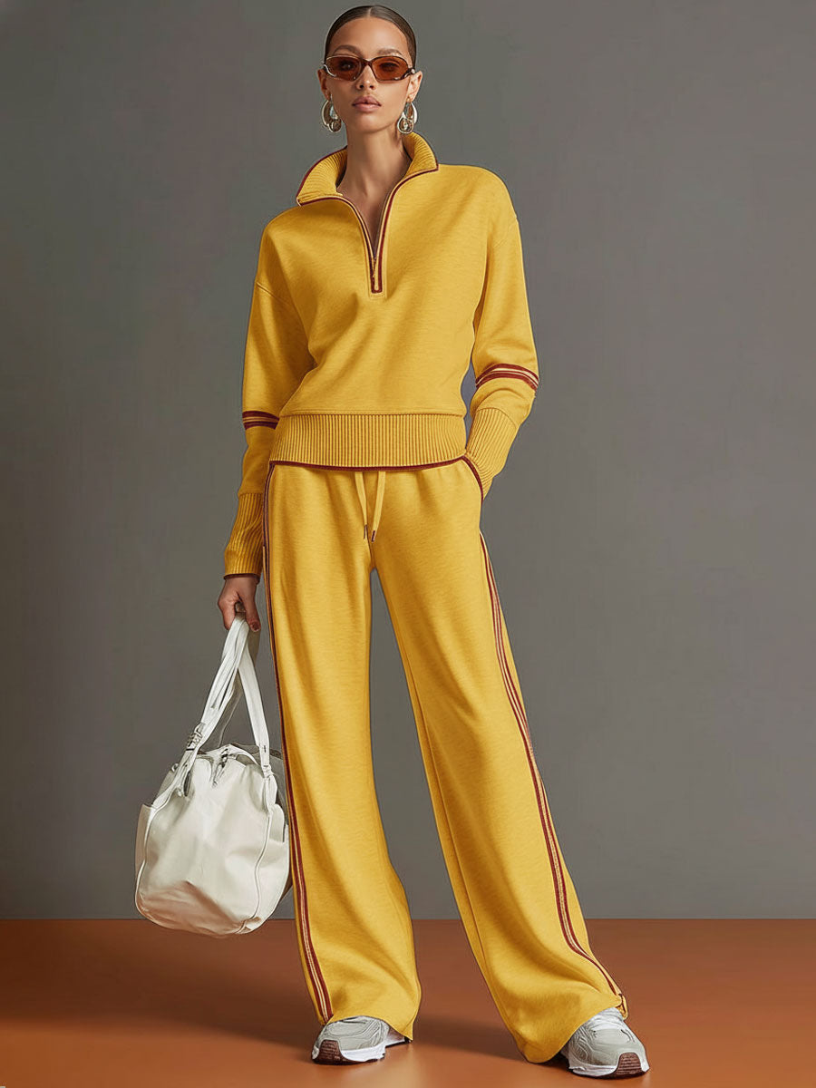 Jogginganzug Damen Zweiteiler | Pullover mit Reißverschluss und Weite Hose
