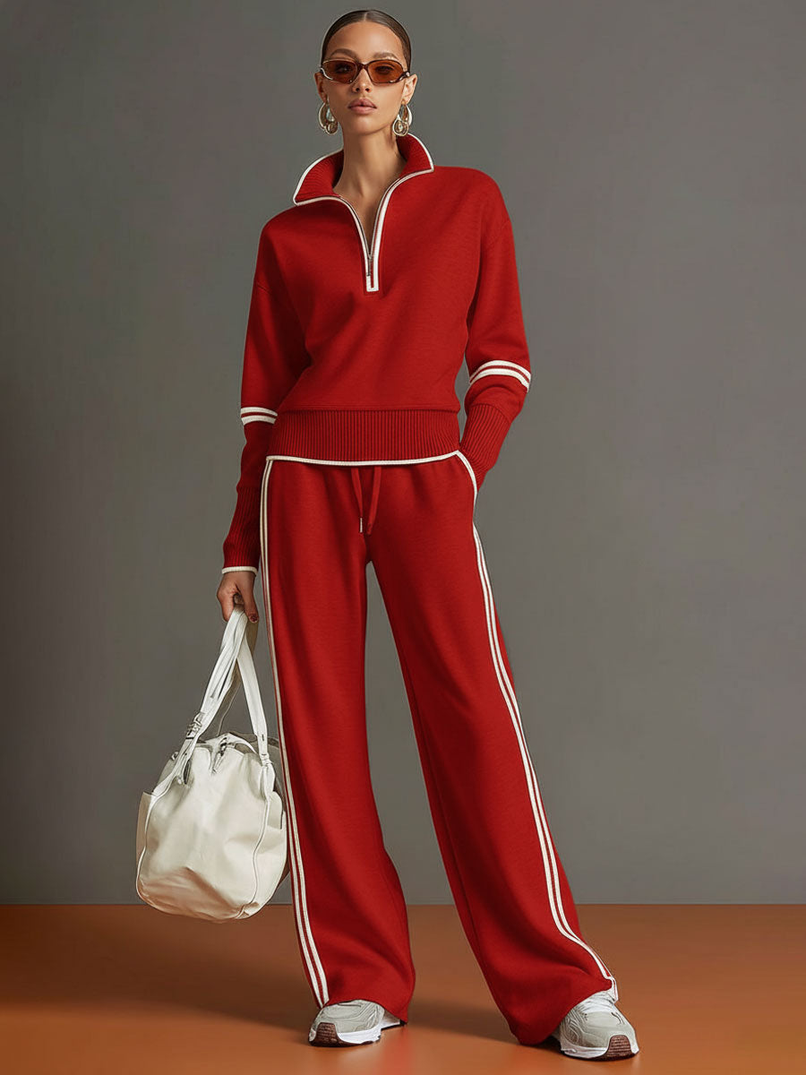 Jogginganzug Damen Zweiteiler | Pullover mit Reißverschluss und Weite Hose